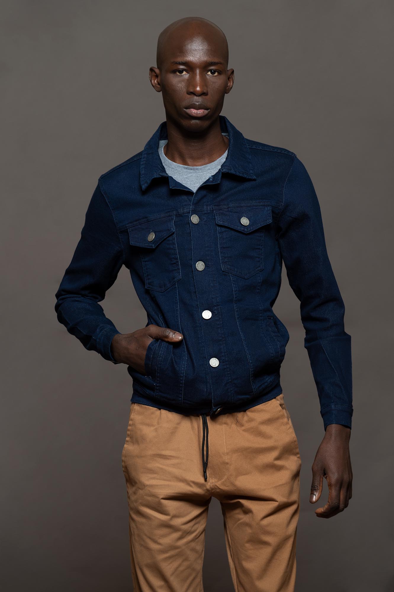 8001AM - CAMPERA DE  JEAN CRETA AZUL MARINO